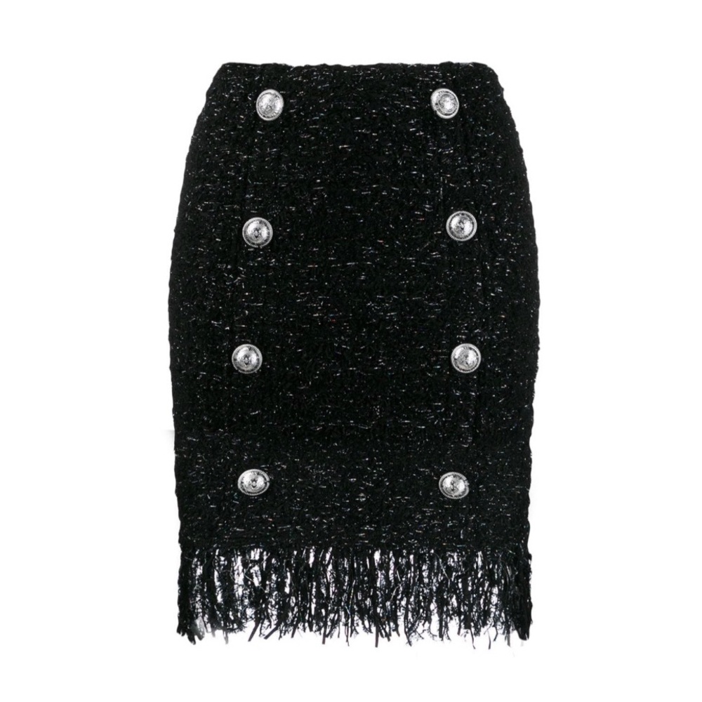 Balmain Fringed Tweed Skirt